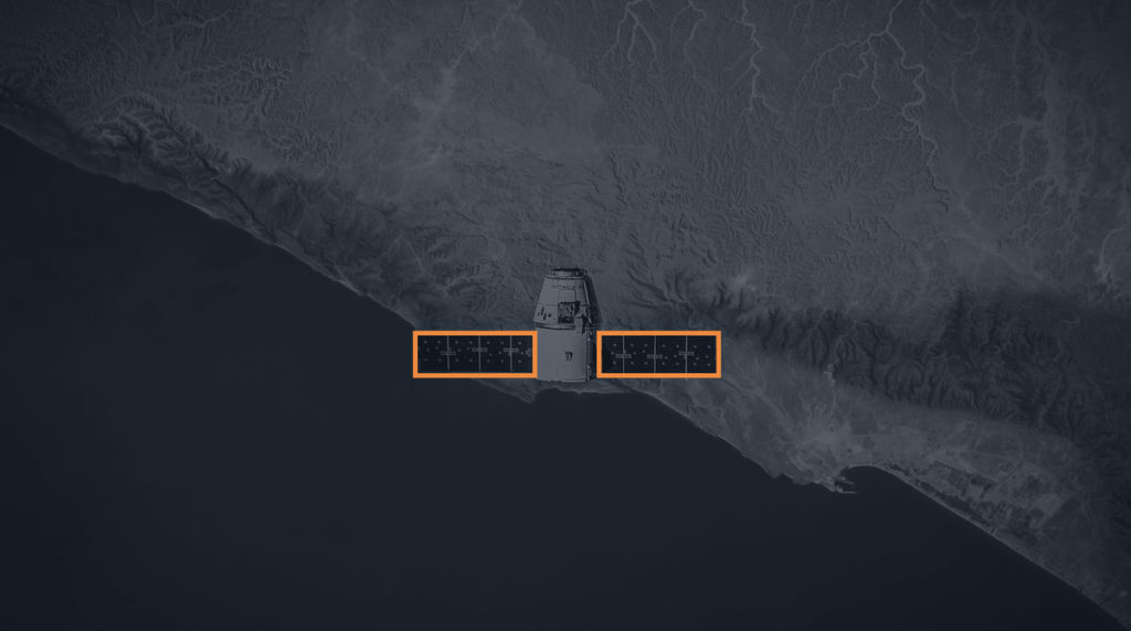 whats next for newspace in 2025? image shows a spacecraft orbiting the earth with the solar panels picked out in a graphic