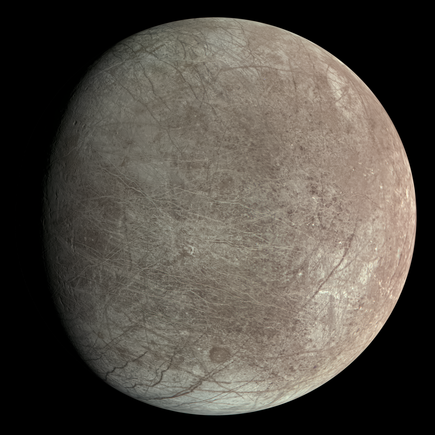 Europa, one of the 4 'Galilean moons' that orbits Jupiter (credit: Wikipedia).